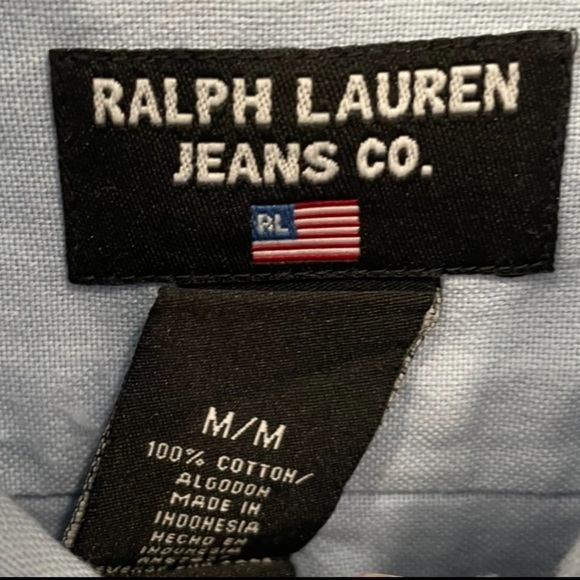 RALPH LAUREN Jeans Co blue buttondown long sleeve shirt 100% cotton size medium - Picture 3 of 5